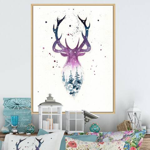Designart "Deers Christmas Illustration" Traditional Framed Christmas Canvas Wall Decor