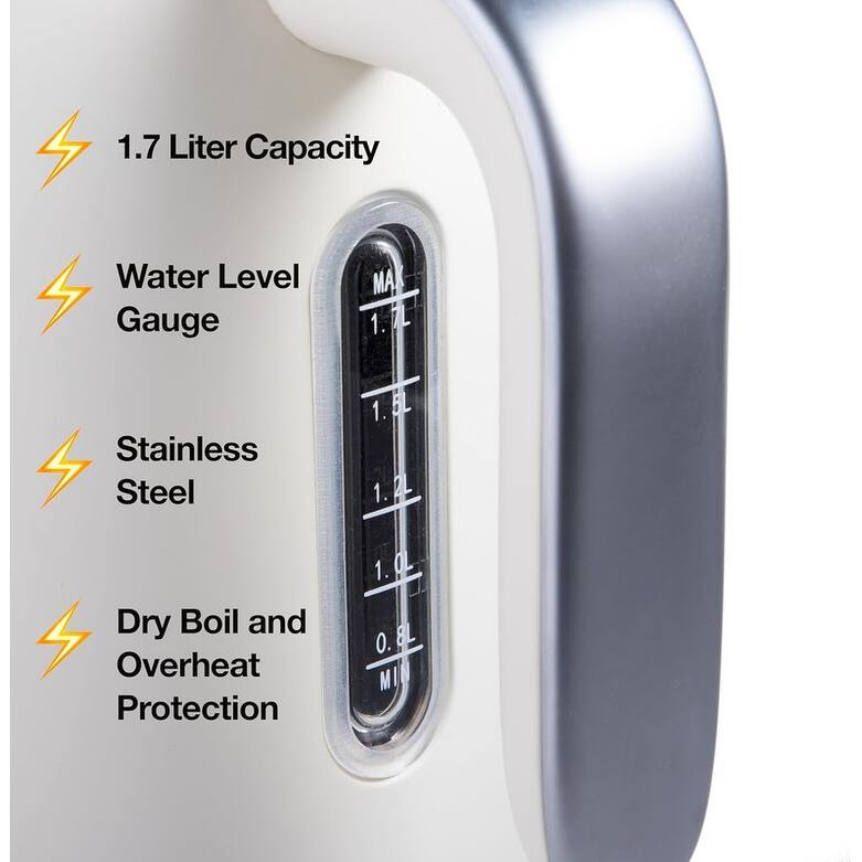 Rae Dunn Electric Hot Water Kettle - Stainless Steel, Swivel Base-Dry Protection, Easy Pour Pitcher, 1.7 Liters