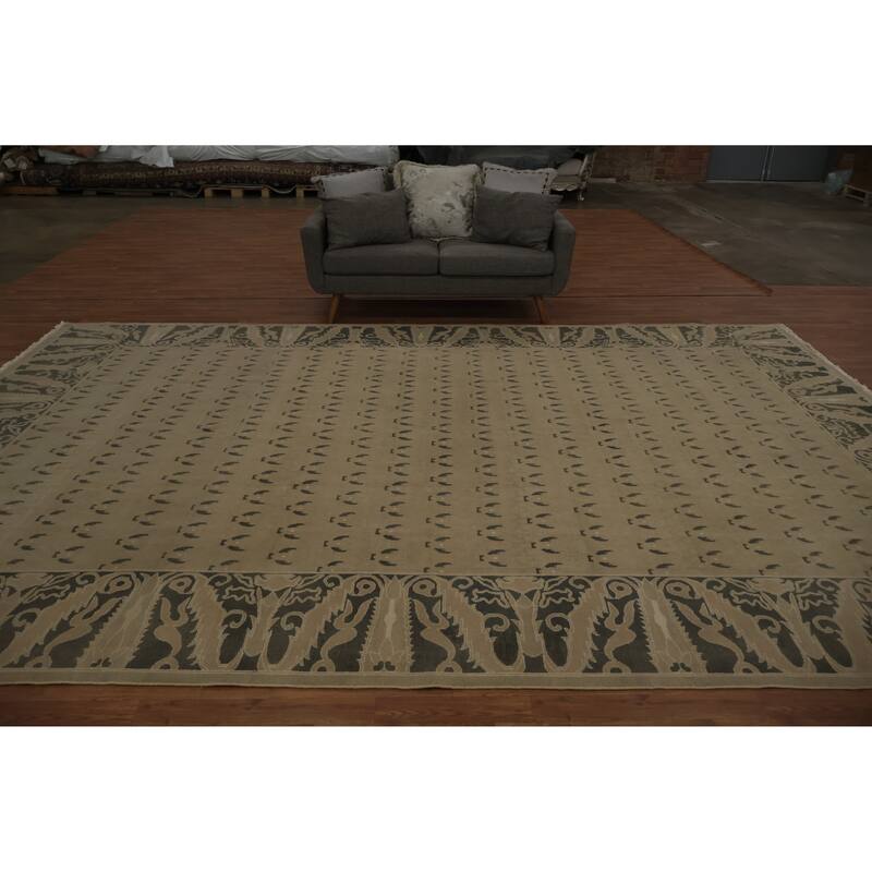Hand Knotted Oriental 100% Wool Carpet Traditional All-Over Brown Ziegler Area Rug - 14' 9'' X 9' 11''