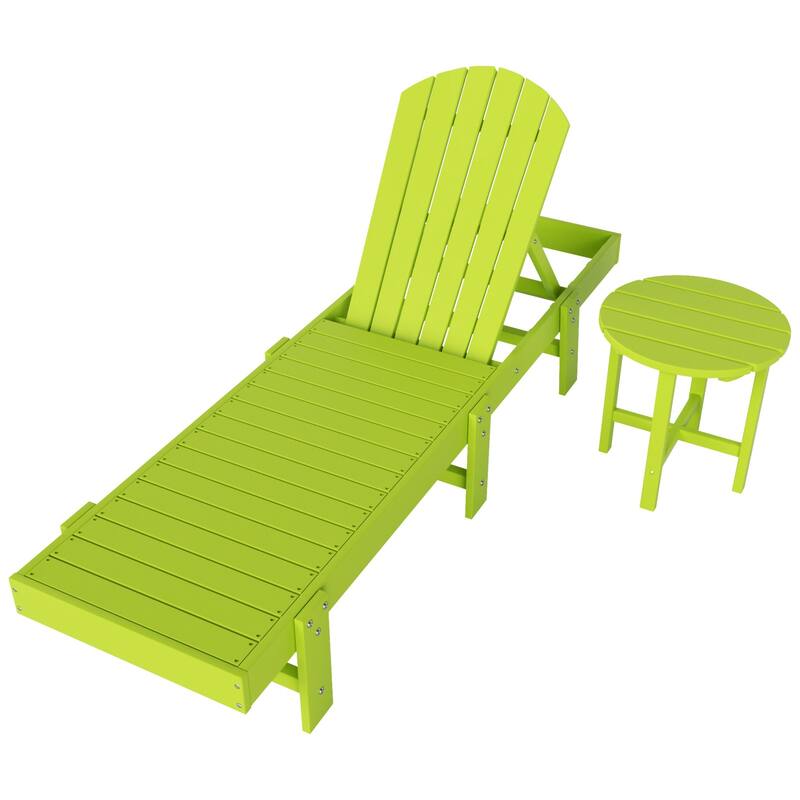 Polytrends Altura Poly Eco-Friendly All Weather Reclining Chaise Lounge with Arms & Side Table (2 Piece Set)