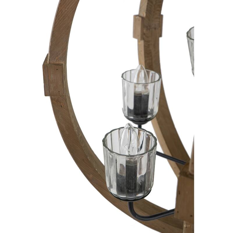 9- Light Globe Wood Chandelier with Adjustable Chain (No Bulb) - N/A