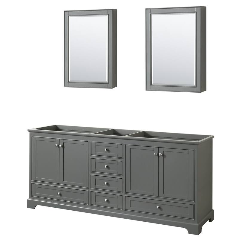 Wyndham Collection Deborah 79" Free Standing Double Wood Vanity - Dark Gray / Polished Chrome Hardware