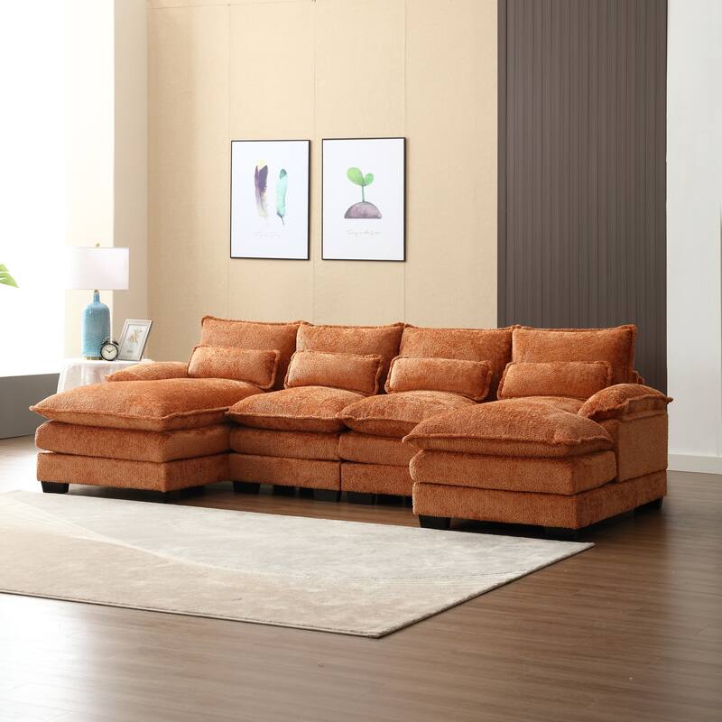 110.63" Boucle U-Shaped Sectional Sofa with Reversible Design - Orange