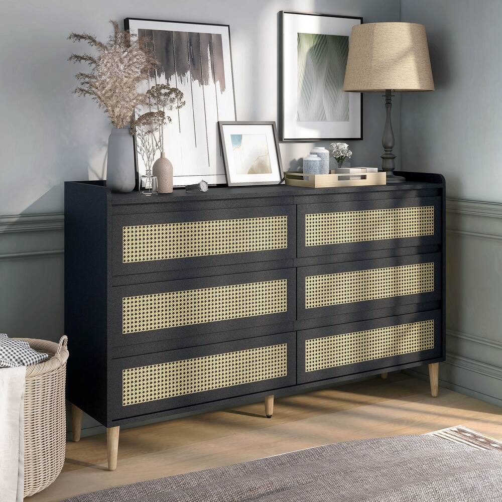 DH BASIC Boho Chic Beach 63-inch Wide Rattan 6-Drawer Dresser by Denhour