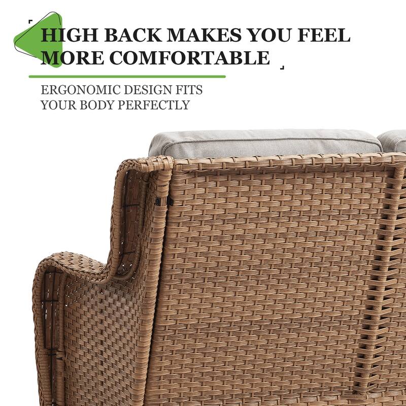 Pocassy Outdoor Loveseat Sofa 2-Seat PE Rattan