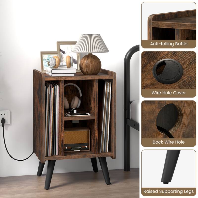 Gymax Record Player Stand w/ 4 Storage Compartments Supporting Legs