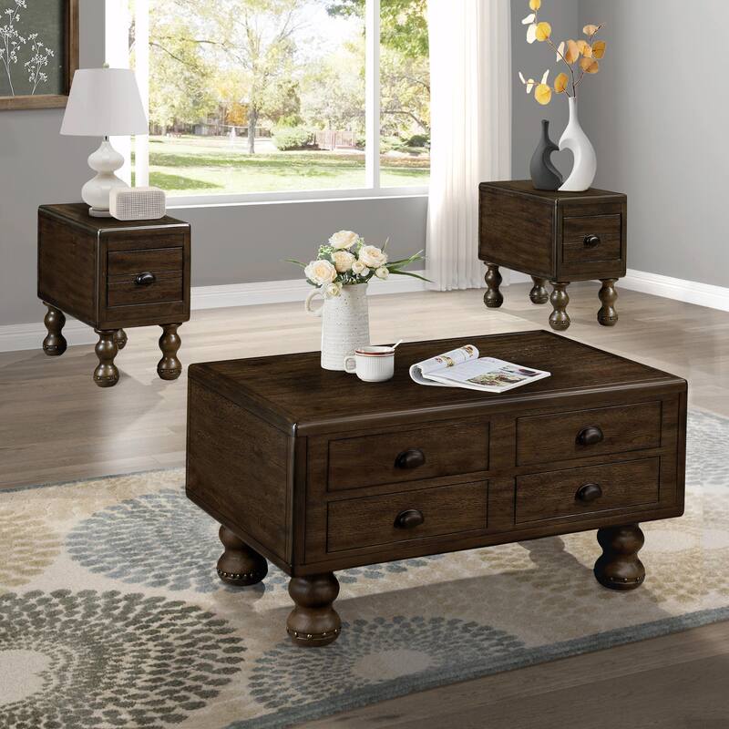 40" Solid Wood Rectangle Coffee Table with 4 Drawers
