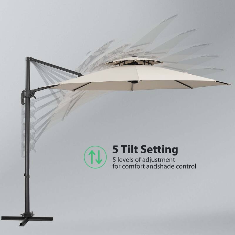 10 FT Aluminum Offset Outdoor Cantilever Umbrella with 360-degree Rotation