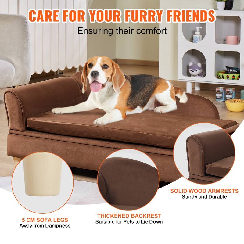 Dark Brown Soft Velvety Large-Sized Dogs and Cats Dog Couch Suitable for Any Room or Clinic - 36” x 23” x 16”