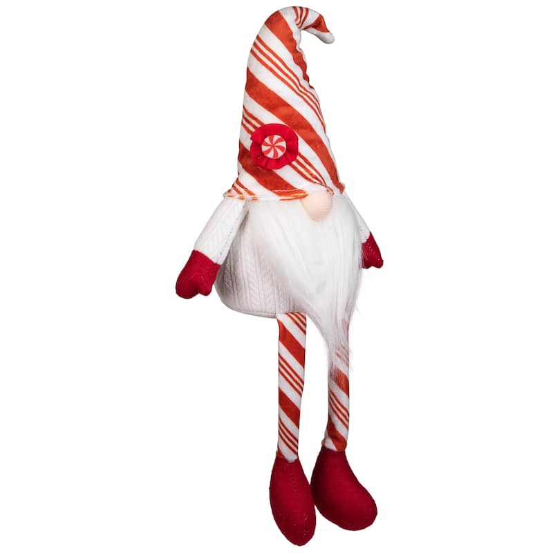 Peppermint Candy Plush Gnome with Dangling Legs Christmas Decoration - 10"