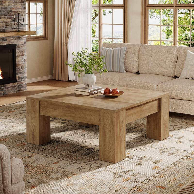 Square Coffee Table, 39-Inch Coffee Table with Sturdy Legs