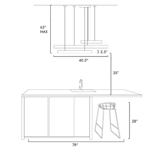 dimension image slide 0 of 2, Modern LED 3-Light Black Linear Island Chandelier for Kitchen Island Dining Room - W40.5" x H63" Max