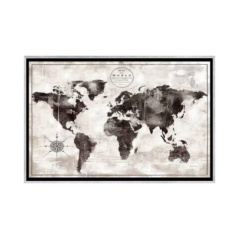 iCanvas "Rustic World Map Black and White" by Marie Elaine Cusson Framed