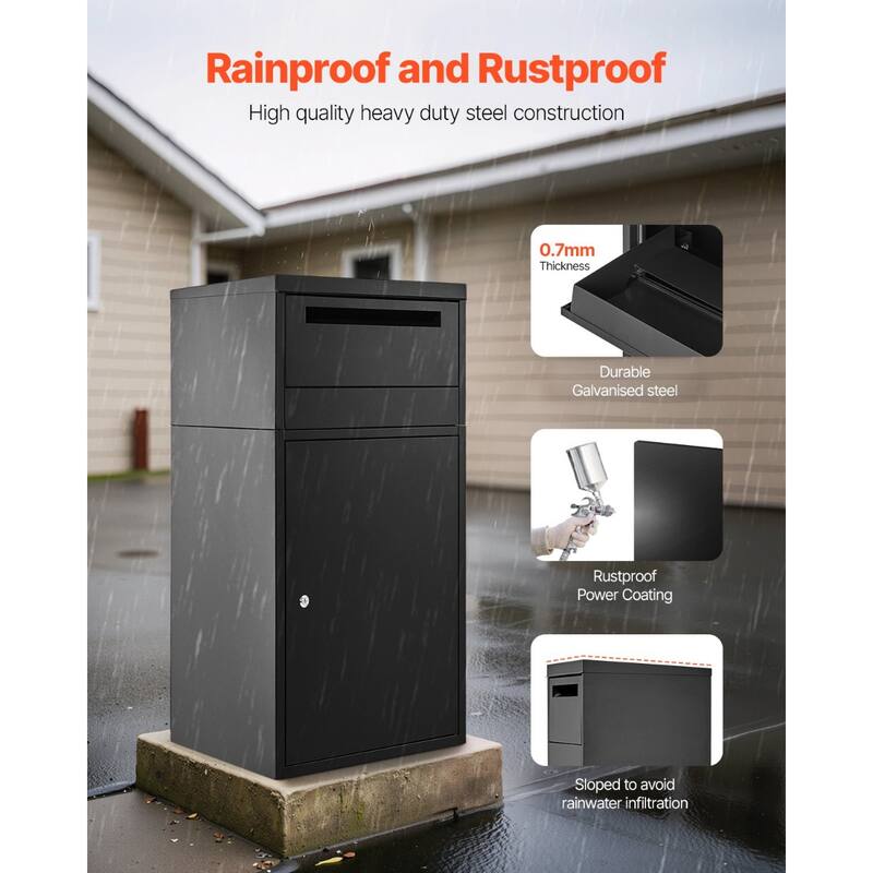 Black Galvanized Steel Parcel Delivery Box with Anti-Theft Design and Weatherproof Finish - 19.7 x 12.8 x 35.8 in
