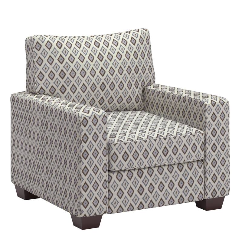 Roros Fabric Upholstered Square Arm Chair by iNSPIRE Q Classic - Brown and Blue Diamond Pattern
