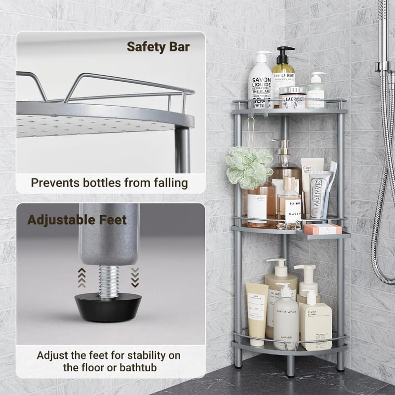 Corner Shower Caddy Standing - 9.6"D x 9.6"W x 30.9"H