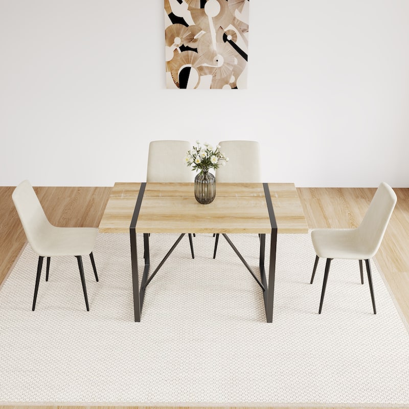 Set of 4 Modern Upholstered Dining Accent Chairs with Metal Legs