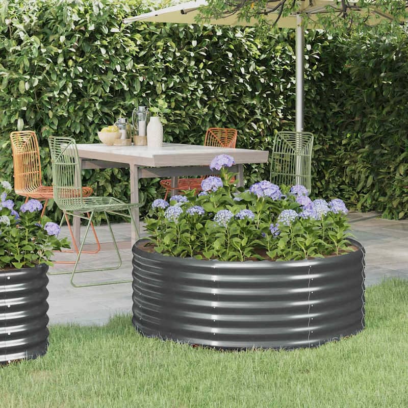 vidaXL Garden Raised Bed Anthracite Powder-coated steel 39.4 in diameter - Anthracite (5)