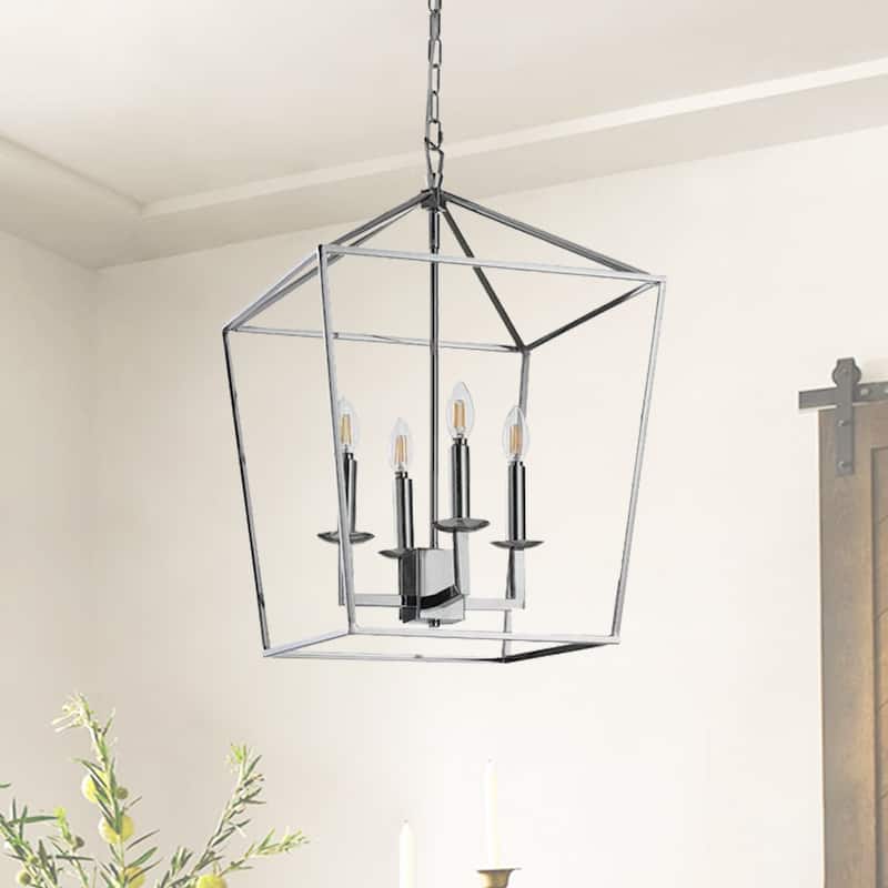 Candle Style Lantern Pendant Stairway or Kitchen Island Open Cage Chandelier - N/A - Chrome