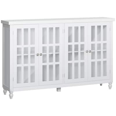 Sideboard, Buffet Cabinet with 4 Tempered Glass Doors, Stripe Pattern and Adjustable Storage Shelf, Credenza
