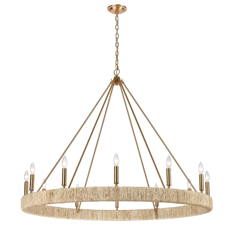 Abaca 24-inch Wide 5-Light Chandelier in Satin Brass - Brass - 48-inch