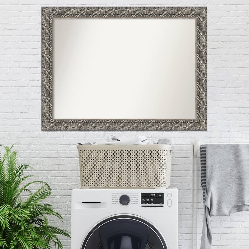 Non-Beveled Wood Wall Mirror - Silver Luxor Frame