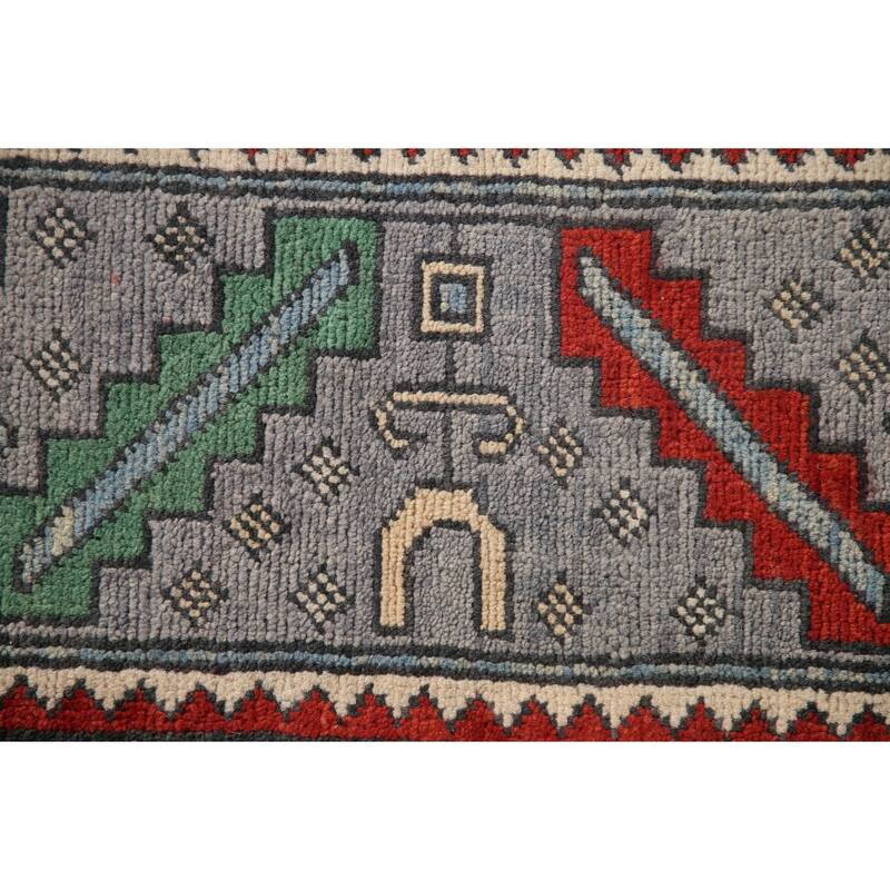 Geometric Kazak Area Rug Handmade Wool Carpet - 5'11" x 8'10"