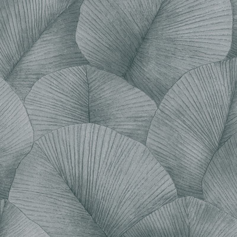 Galerie Wallcoverings Kumano Textured Palm Leaf Vinyl on Non-woven Wallpaper Roll - 33 feet x 21 inches - Silver