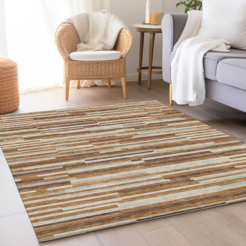 Premium Washable Super Soft Geo Stripes Mayfield Rug - Paprika - 5' x 7'6"