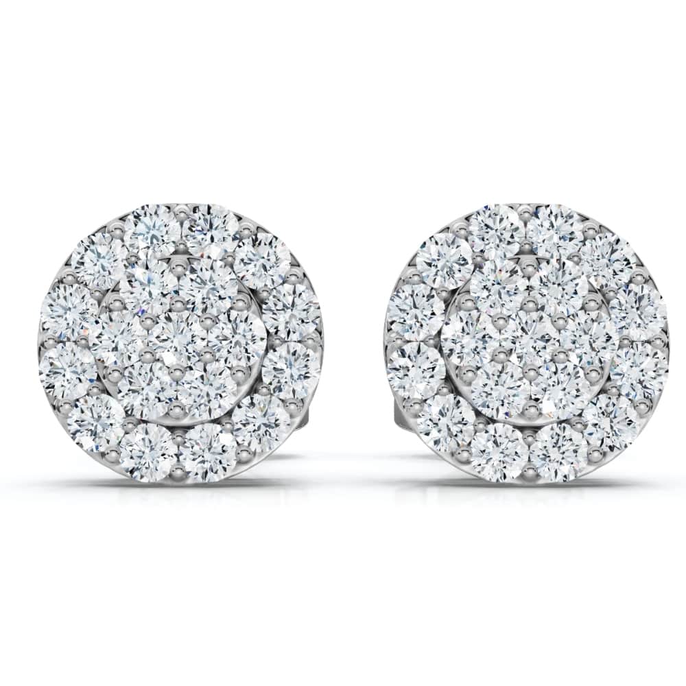 Tiny Diamond Pave Halo Earrings Studs White Gold W/ Screw Backs 4mm