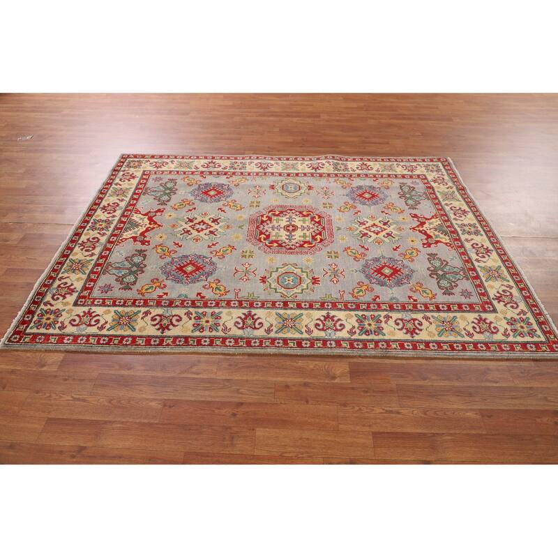 Kazak Oriental Area Rug Hand-Knotted Living Room Wool Carpet - 4'11" x 6'8"