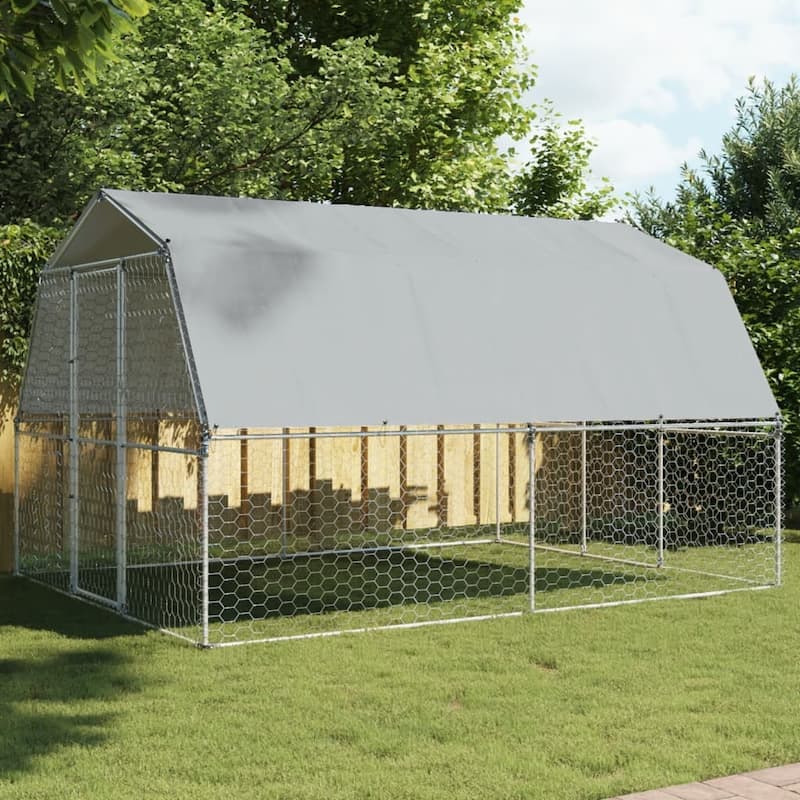 vidaXL Dog Cage with Roof and Door Playpen Animal Kennel Silver Galvanized Steel - 147.6" x 112.2" x 90.6"