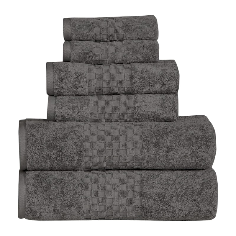 Feather and Stitch NY 650 GSM Premium Cotton 6 Piece Towel Set Super Absorbent Quick Dry Spa Quality - Charcoal