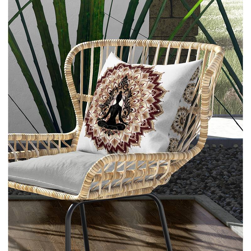 Inner Peace Circle Faux Suede Pillow With Removable Cover in White Brown Black