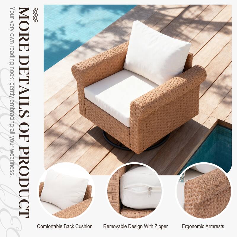 Outdoor 6-Piece PE Rattan Patio Conversation Set with Swivel Chairs