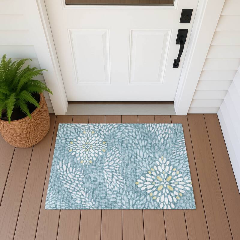 Machine Washable Indoor/ Outdoor Modern Genoa Chantille Rug - Teal - 1'8" x 2'6"