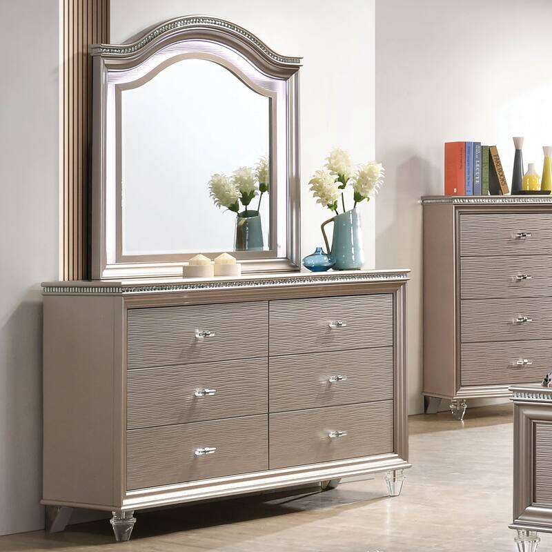 Ving Modern Rose Gold 2-Piece 6-Drawer Dresser and Mirror Set by Furniture of America - Rose Gold