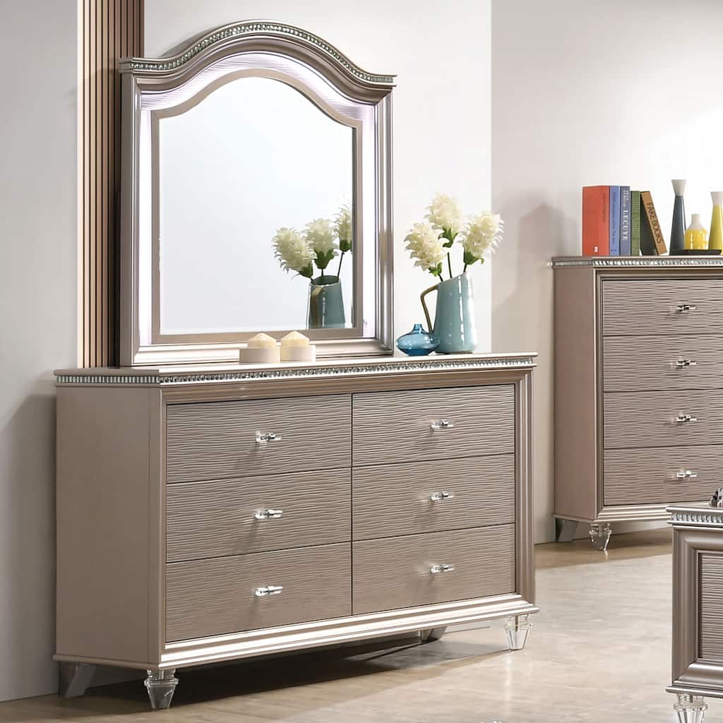 Ving Modern Rose Gold 2-Piece 6-Drawer Dresser and Mirror Set by Furniture of America