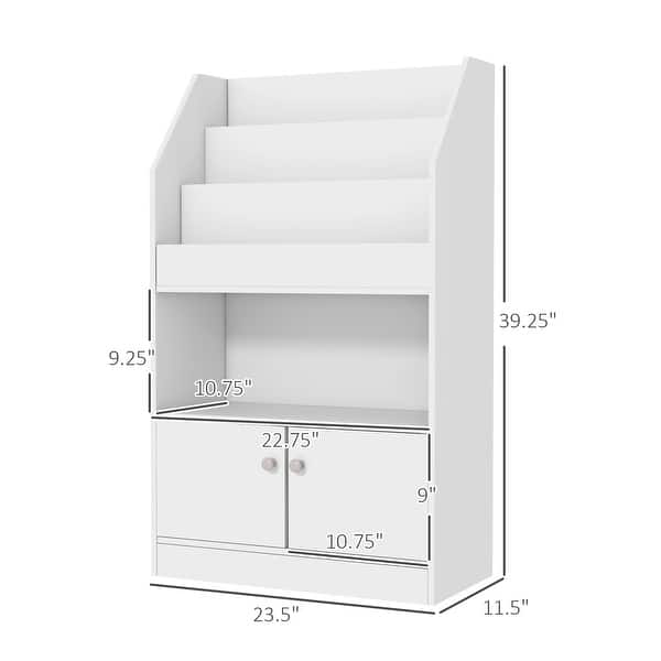 dimension image slide 1 of 2, Kids Bookcase with 3 Shelves, 1 Storage Compartment and 1 Cabinet