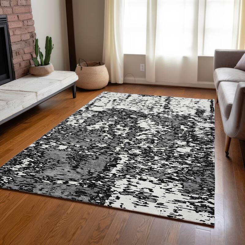 Machine Washable Indoor/ Outdoor Abstract Pixels Chantille Rug