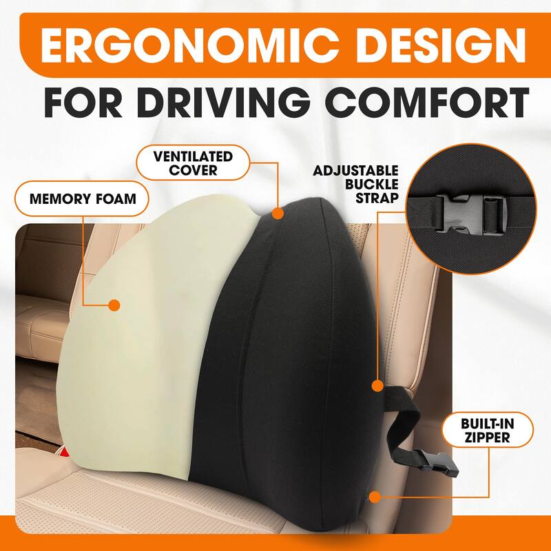 Cheer Collection Black Memory Foam Lumbar Support Pillow With Washable Cover