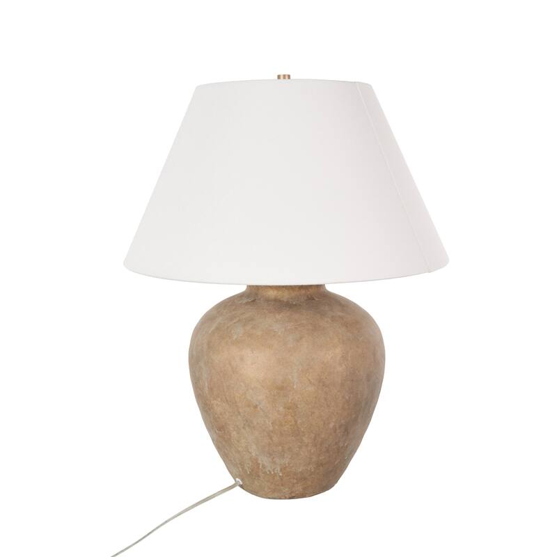 Ceramic Wide Rounded Distressed Antique Table Lamp with Cream Linen Shade - Black or Brown - Roche River Decor