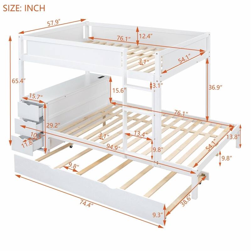 Full-Over-Full Bunk Bed with Twin Trundle, Storage & Built-In Desk