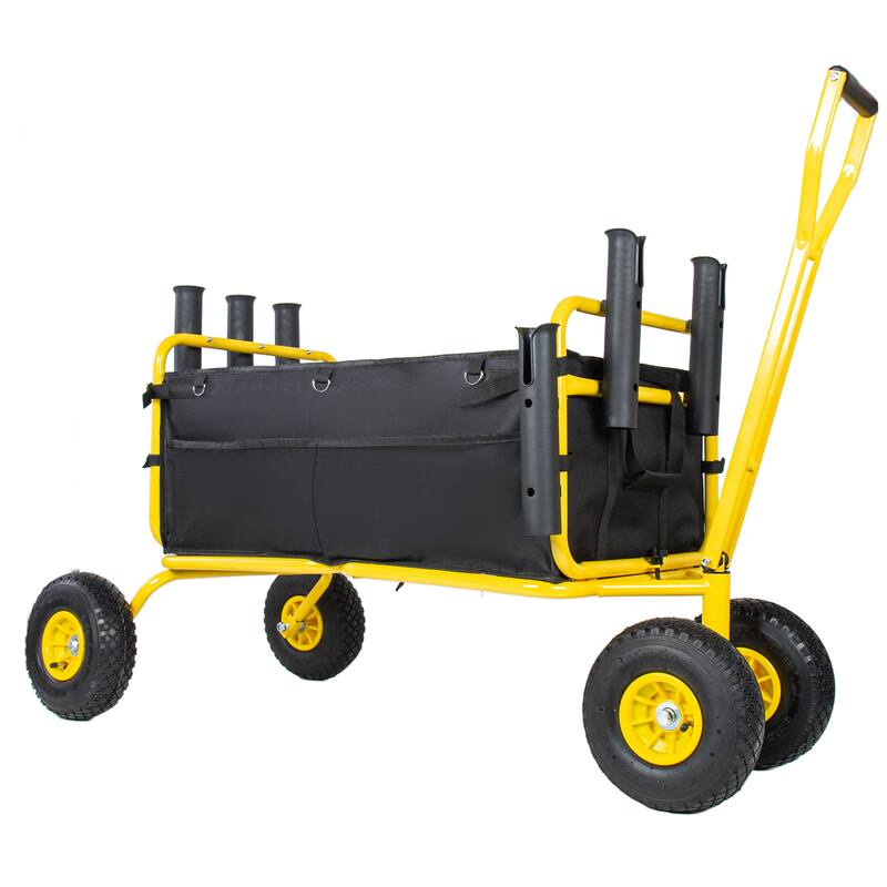 Beach Cart Collapsible Wagon 9.85"All-Terrain Wheels,Heavy Duty Garden Cart with Rod Holders,Umbrella Holder and Storage Pockets