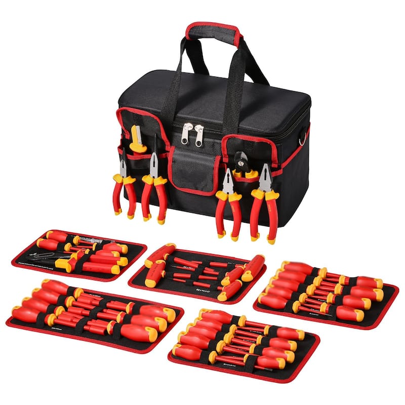 50 Piece Insulated Tool Set 50 for Electricians with Tools Handles and Tool Bag - 15.94 x 8.26 x 9 in