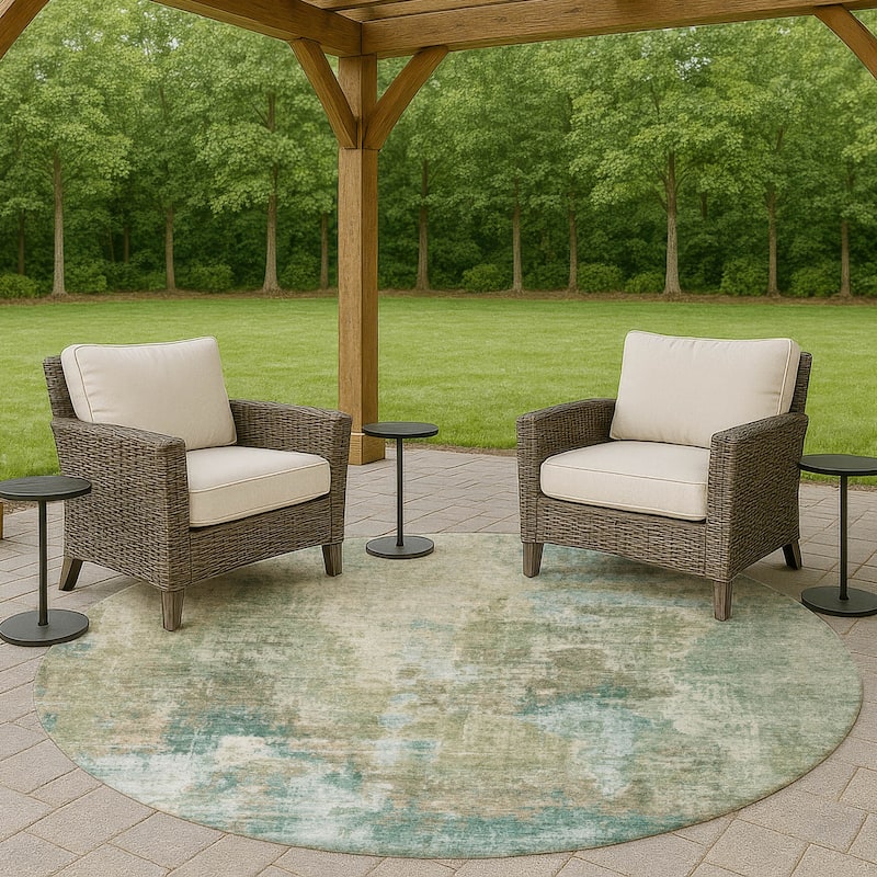 Machine Washable Indoor/ Outdoor Abstact Contemporary Chantille Rug - Sage - 8' x 8'