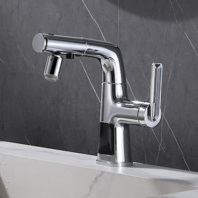 Modern LED Temperature Display Liftable 360° Rotatable Bathroom Pull-out Faucet with Three Functions