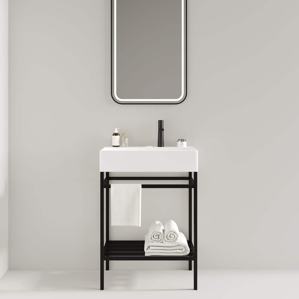 GDF Studio - Lofi 24" Bathroom Vanity with Glossy White Rectangular Ceramic Basin & Open Metal Leg, WITHOUT Faucet