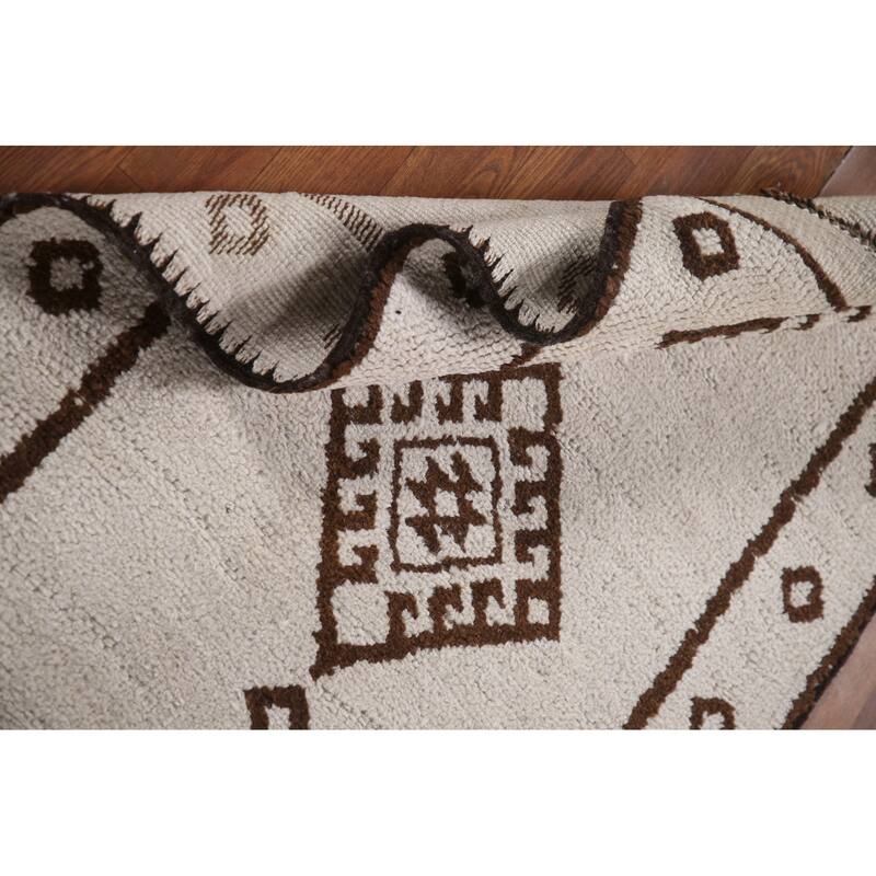 Geometric Beige Anatolian Turkish Runner Rug Handmade Wool Carpet - 2'8"x 12'11"