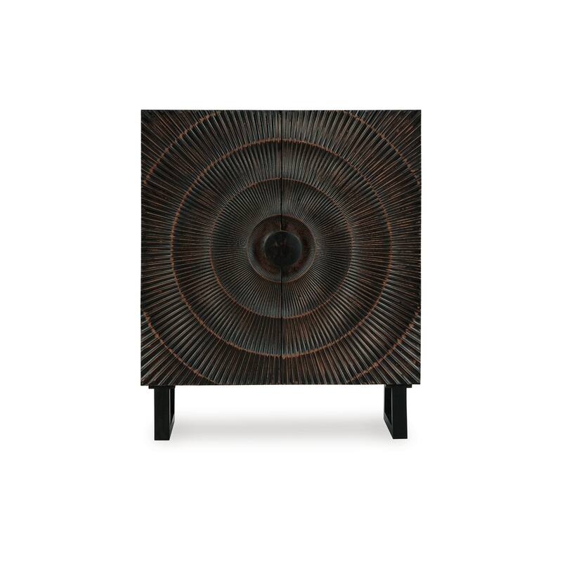 Ayma Buffet Console with 2 Doors, Carved Sunburst, Black Wood 40 Inch